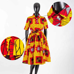 African Women’s Dress – Elegant V-Neck Short Sleeve High-Waist Formal Dress