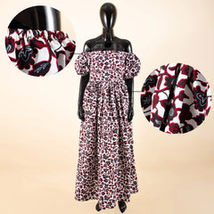 African Women’s Strapless Dress with Bubble Sleeves & Matching Earrings