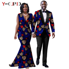African Mermaid Dress & Matching Men’s Suit Set – Dashiki Couple Outfit for Weddings and Special Events - Free Delivery Worldwide only at Flexi Africa