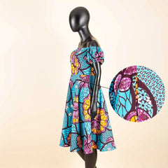 Elegant African Midi Dress – High - Waist Ankara Fashion Wear with Short Sleeves - Free Delivery Worldwide only at Flexi Africa