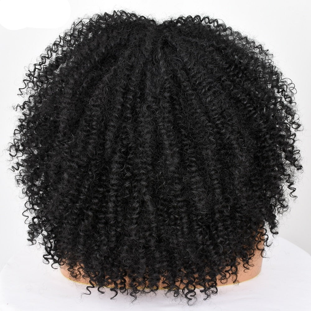 16" Short Kinky Curly Wig with Bangs Natural Synthetic Afro Hair for Black Women - Flexi Africa - Free Delivery Worldwide