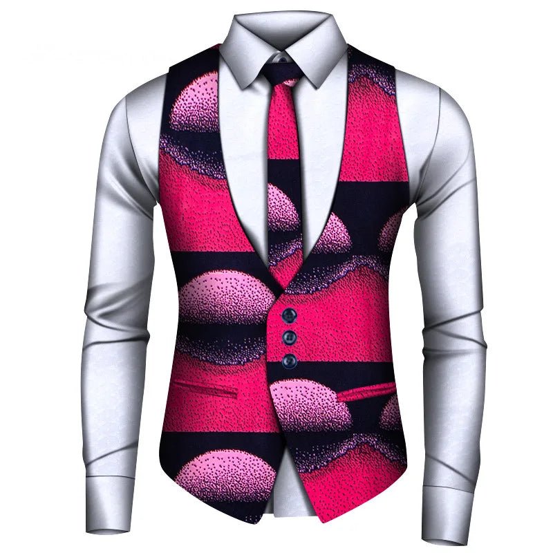 2024 New African Style Vest Men Africa Print Formal Business Casual Slim Vests Shirts Tie Set Men Prom Wedding Party Waistcoa - Free Delivery Worldwide only at Flexi Africa