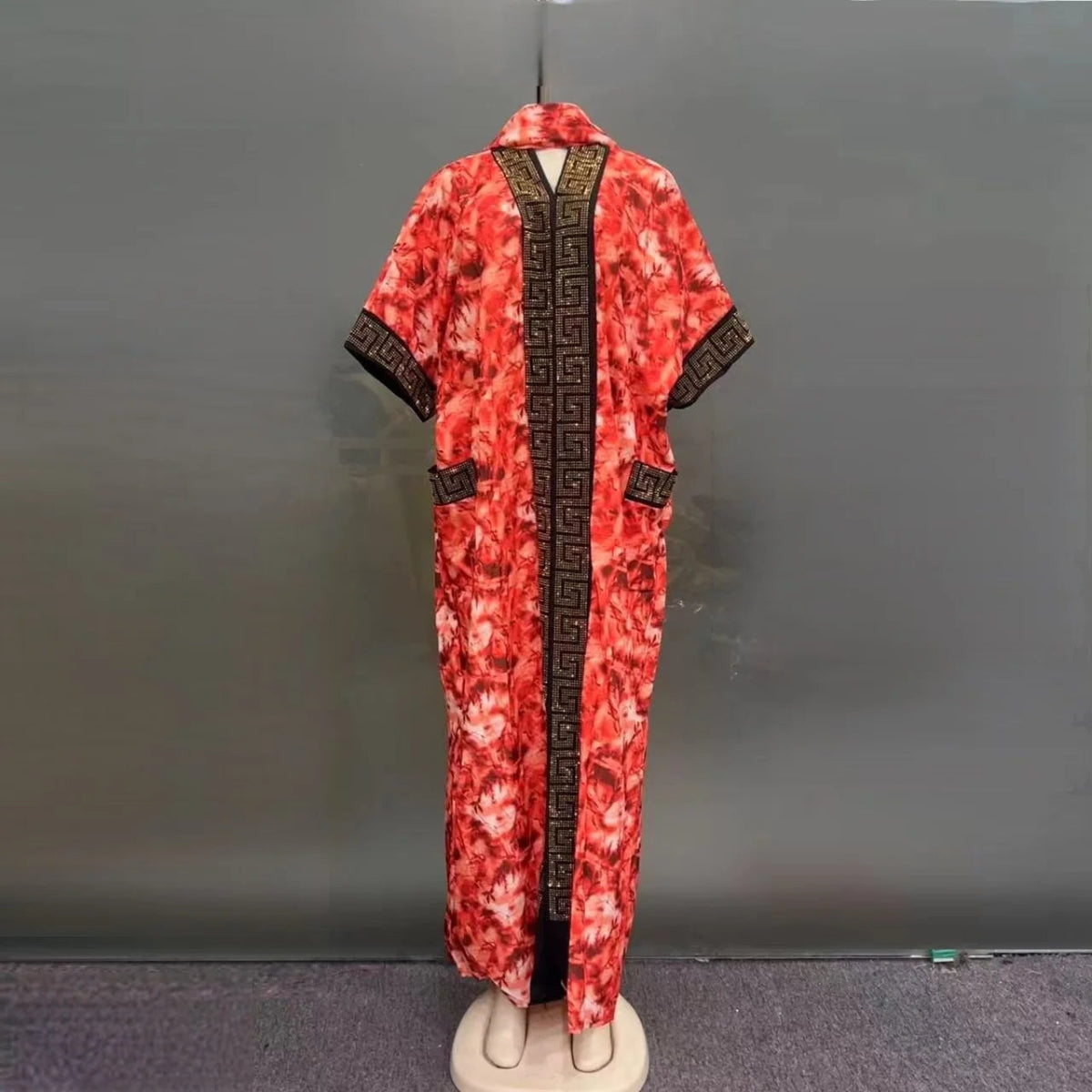 2025 New Fashion Middle Eastern Bubu Hot - Selling Diamond - Studded Loose Muslim African Summer Printed Women's Dress with Side Pockets - Free Delivery Worldwide only at Flexi Africa