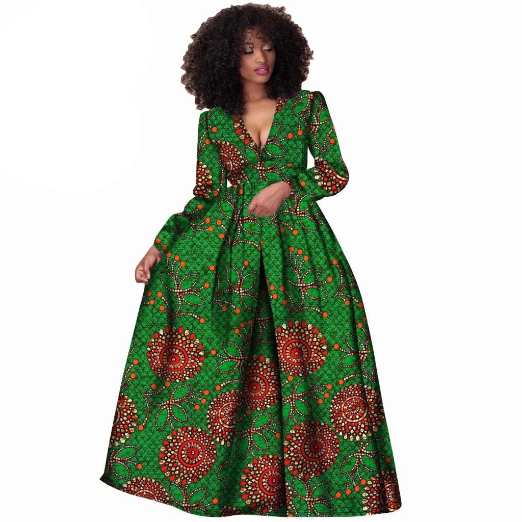 2026African Women Dress Ankara Print Pure Cotton Bazin Riche New Style Dress African Fabric Dashiki Outfits Maxi Dress S1825021 - Free Delivery Worldwide only at Flexi Africa
