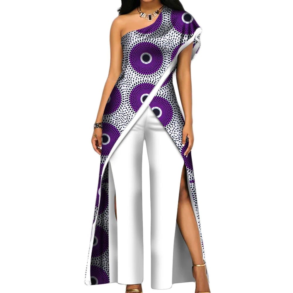 2PC African Women’s Ankara Pant Set – Stylish Off - Shoulder Top and Trousers - Free Delivery Worldwide only at Flexi Africa
