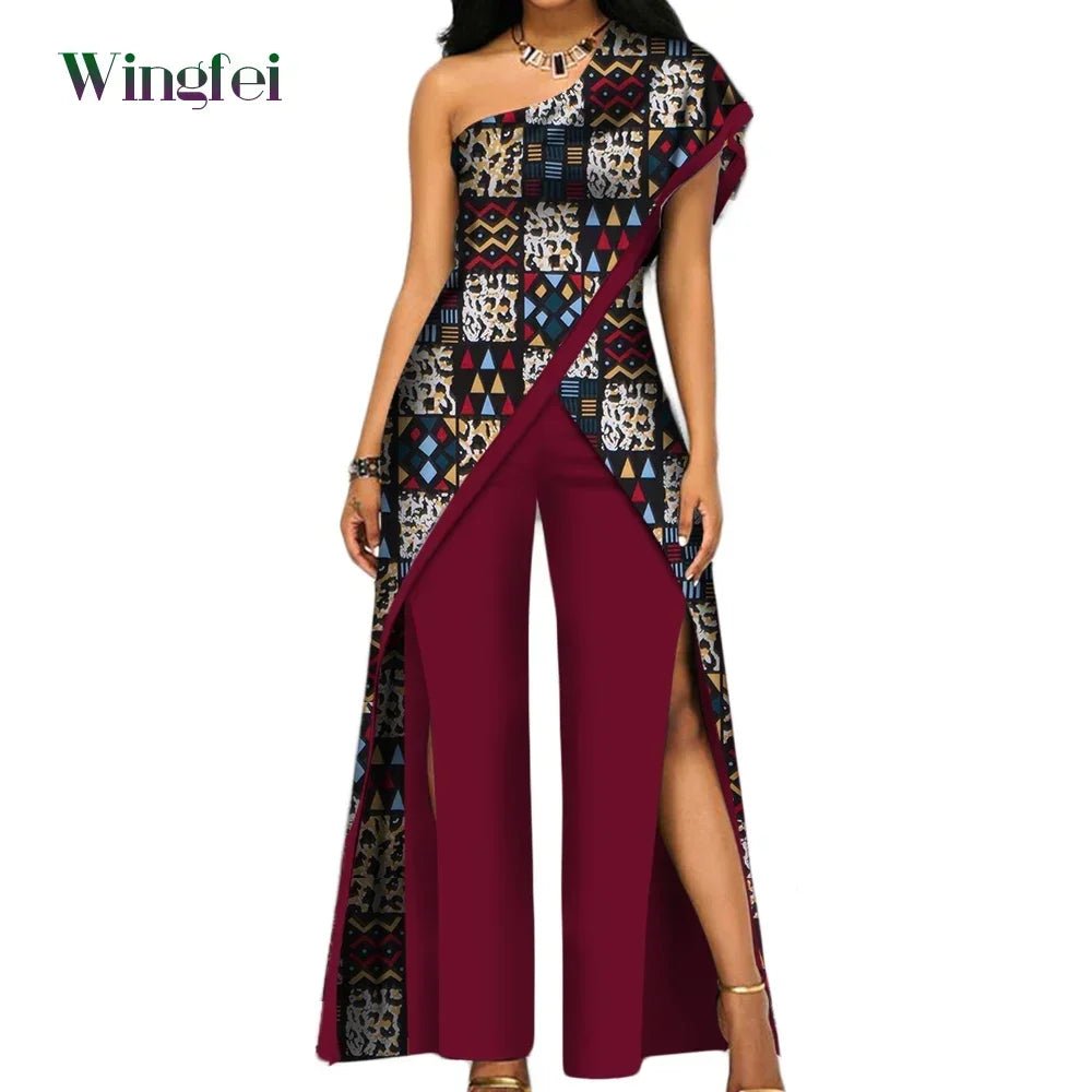 2PC African Women’s Ankara Pant Set – Stylish Off - Shoulder Top and Trousers - Free Delivery Worldwide only at Flexi Africa