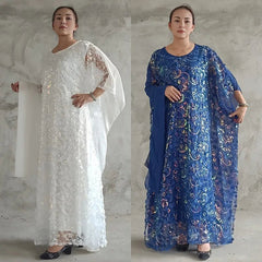 3PCS African Dresses for Women Muslim Sequins Flower Abaya Kaftan Moroccan Caftan Dashiki Robe Ankara Traditional Boubou Dress - Free Delivery Worldwide only at Flexi Africa