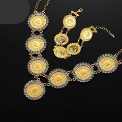 Gold Coin Necklace and Bracelet Jewelry Set for Women & Men – Middle Eastern African Inspired Gift - Free Delivery Worldwide only at Flexi Africa