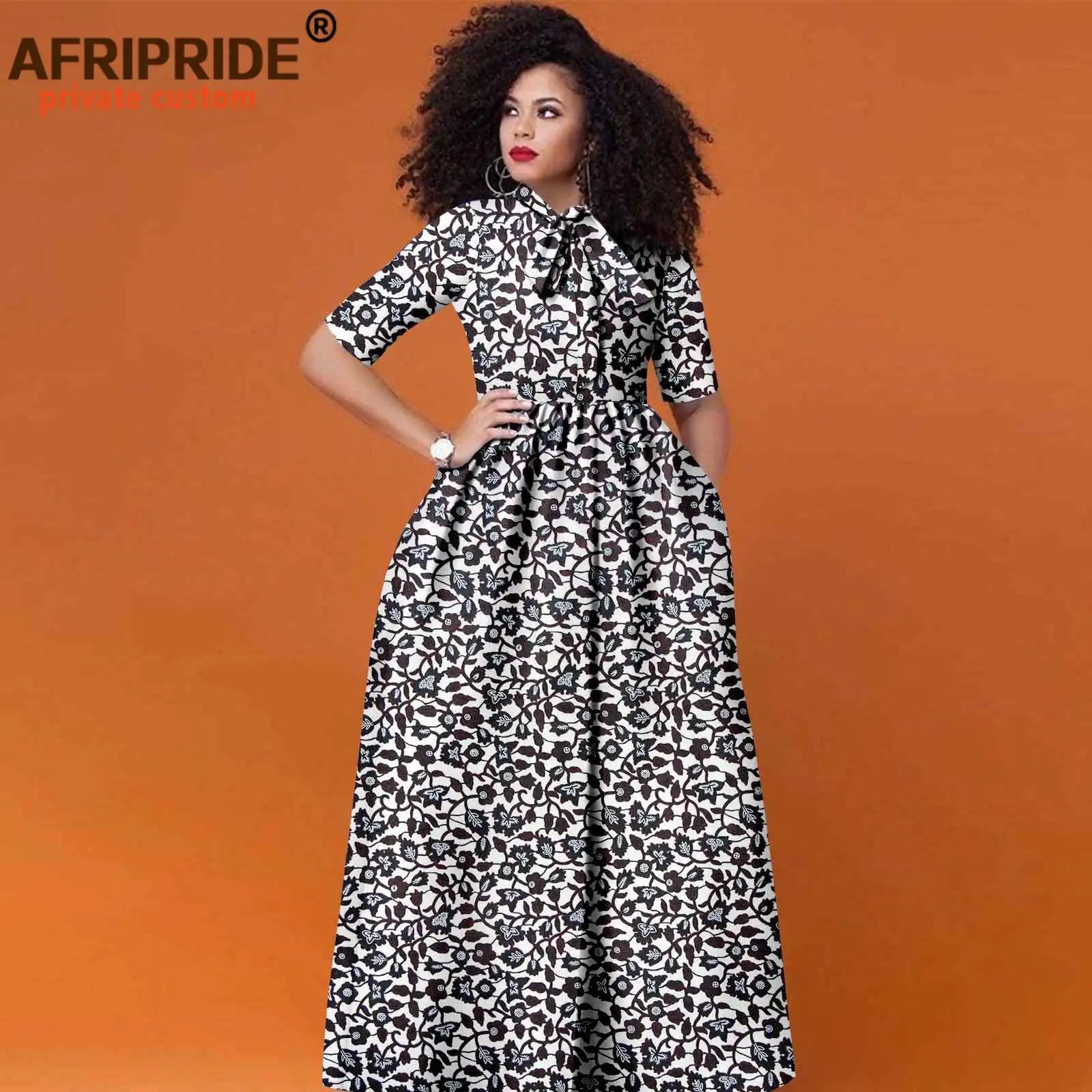 Women’s African Print Maxi Dress – Traditional High Waist Ankara Half Sleeve Attire