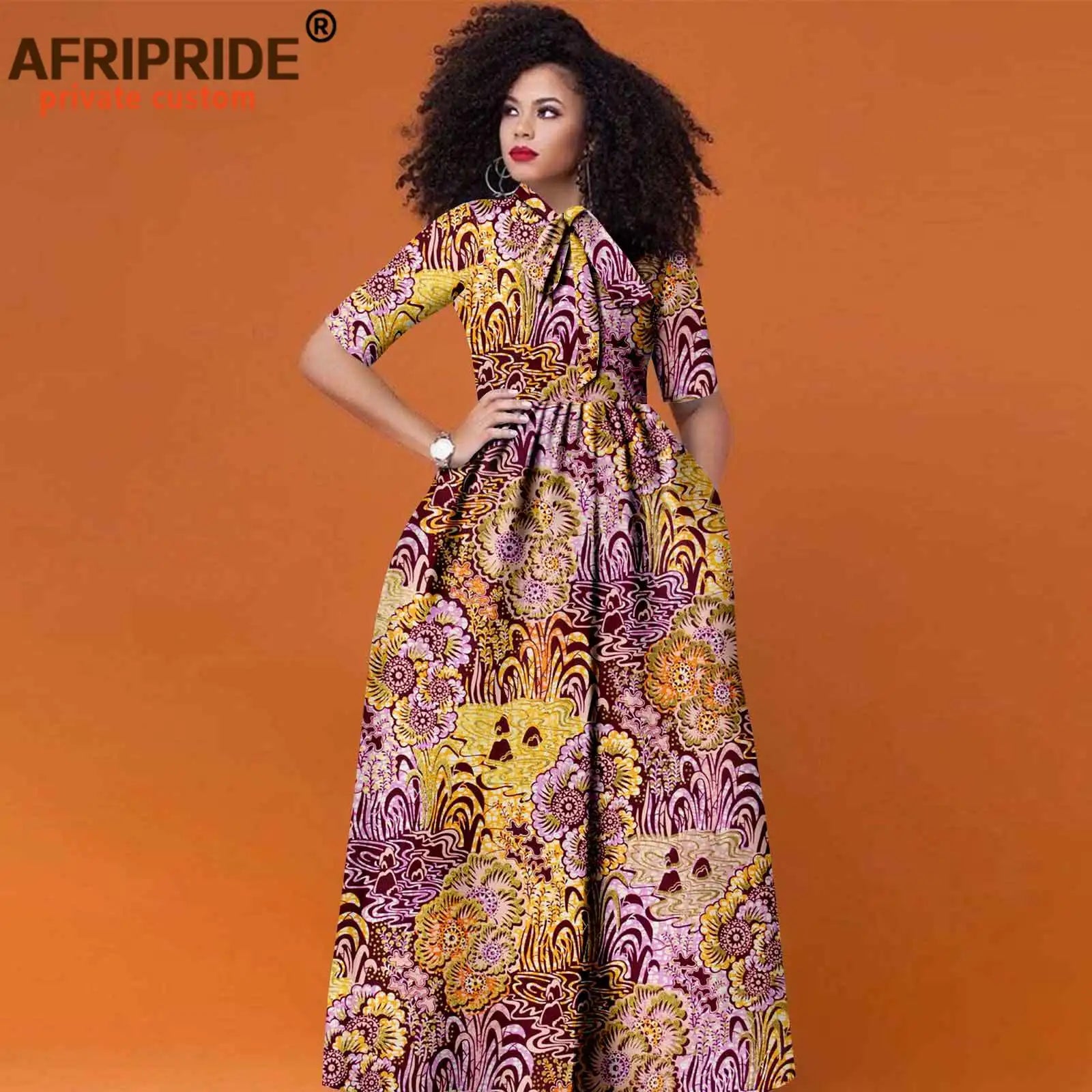 Women’s African Print Maxi Dress – Traditional High Waist Ankara Half Sleeve Attire