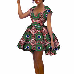 African Women’s Summer Dress – Short Sleeve Ankara Dashiki Print Ball Gown