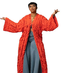 African Fashion Women’s Long Hollow Denim Cardigan Coat – Sexy Summer Swimwear Cover-Up Plus Size