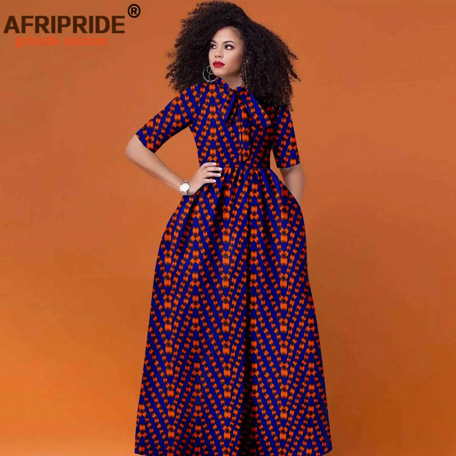 Women’s African Print Maxi Dress – Traditional High Waist Ankara Half Sleeve Attire