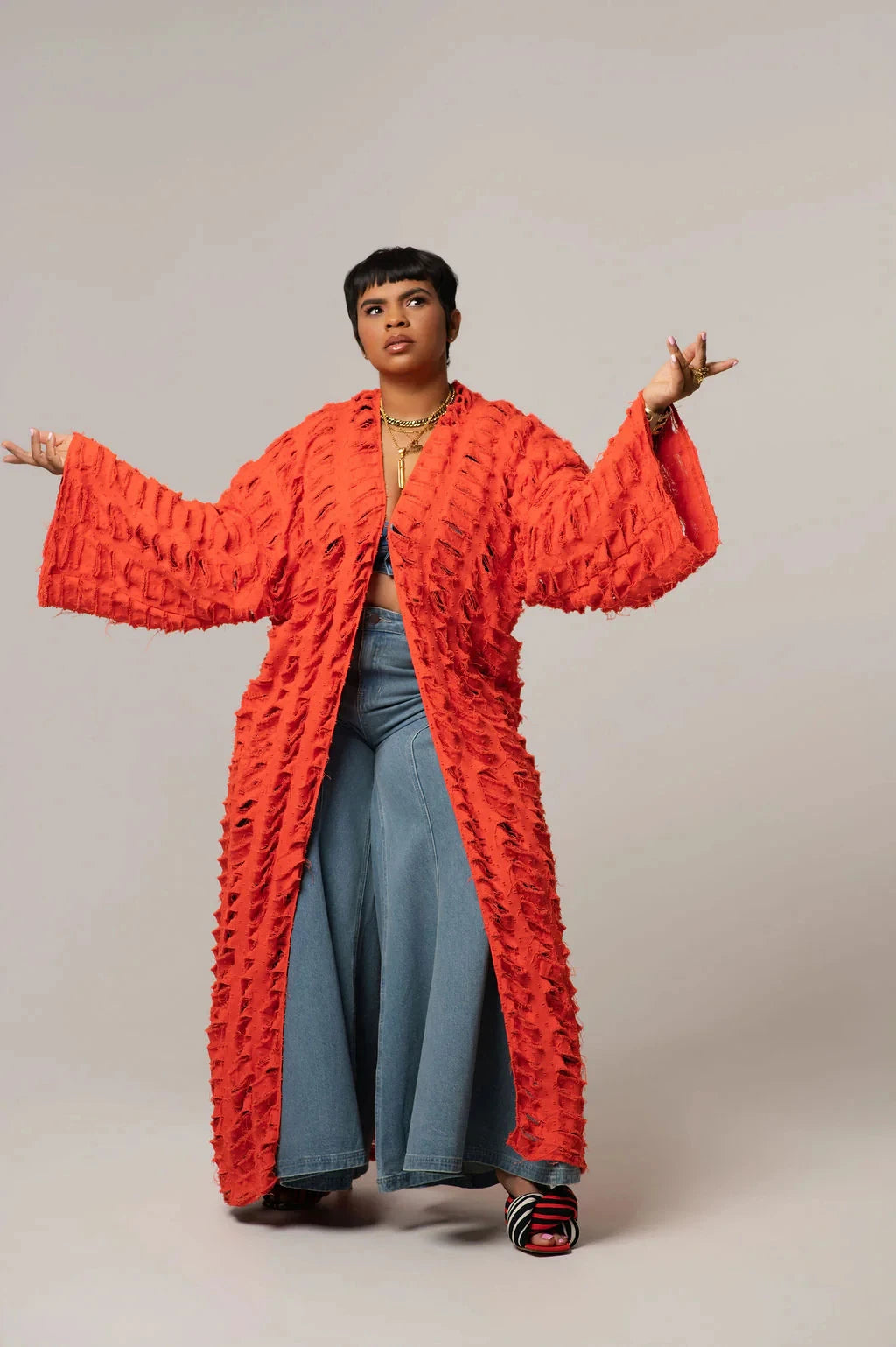 African Fashion Women’s Long Hollow Denim Cardigan Coat – Sexy Summer Swimwear Cover-Up Plus Size