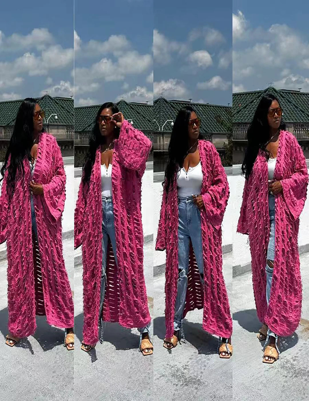 African Fashion Women’s Long Hollow Denim Cardigan Coat – Sexy Summer Swimwear Cover-Up Plus Size