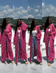 African Fashion Women’s Long Hollow Denim Cardigan Coat – Sexy Summer Swimwear Cover-Up Plus Size