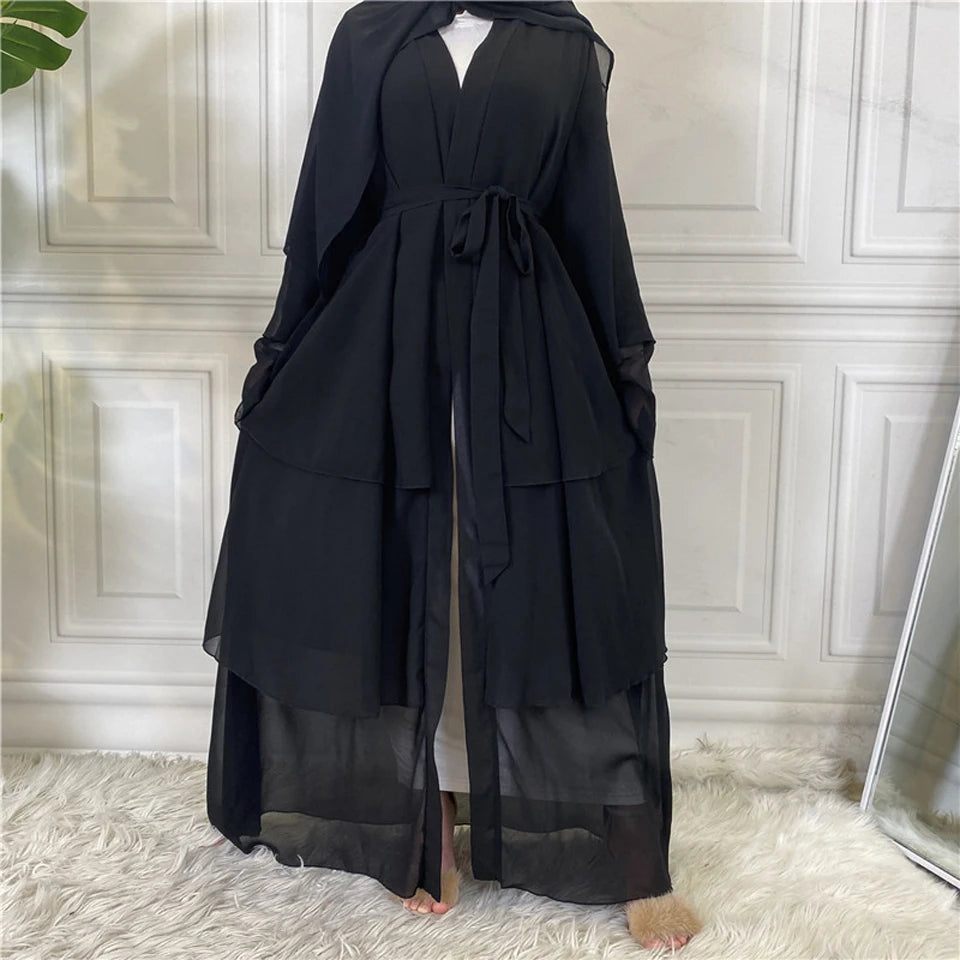 Luxury Chiffon Open Abaya Layered Kaftan for Women – Elegant Robe and Fashionable Caftan Dress - Free Delivery Worldwide only at Flexi Africa