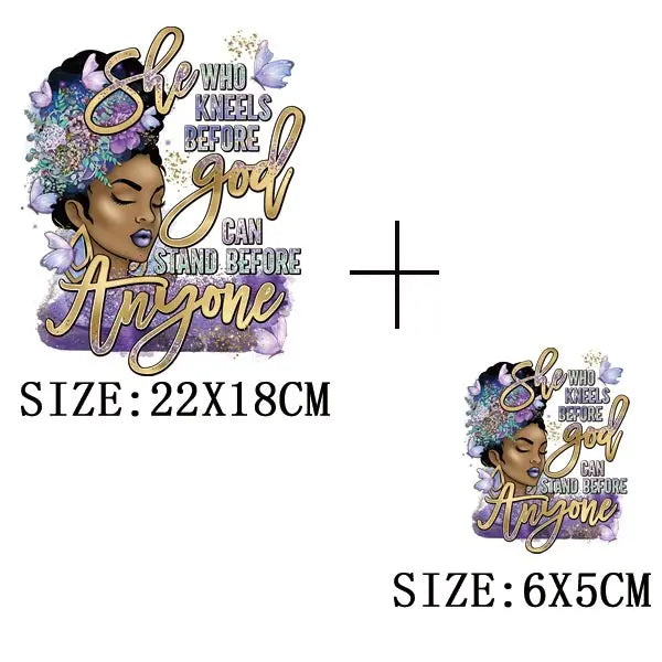 Black Queen Iron - On Heat Transfer: Glitter African Lady Applique for T-Shirts, Hoodies, and Clothing - Free Delivery Worldwide only at Flexi Africa