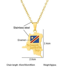 Africa Democratic Republic of Congo Map Pendant Necklace Stainless Steel Unisex Congolese Ethnic - Free Delivery Worldwide