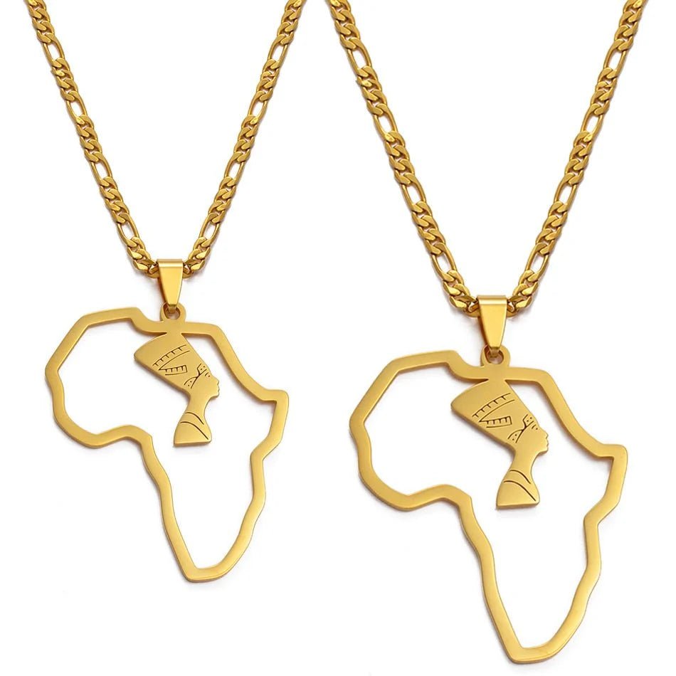 Africa Map Nefertiti Pendant Necklaces in Gold - Free Delivery Worldwide only at Flexi Africa