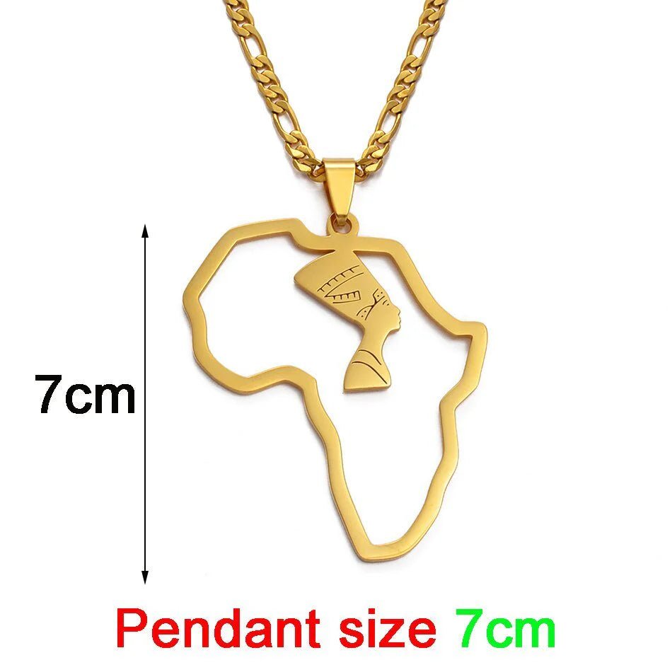 Africa Map Nefertiti Pendant Necklaces in Gold - Free Delivery Worldwide only at Flexi Africa