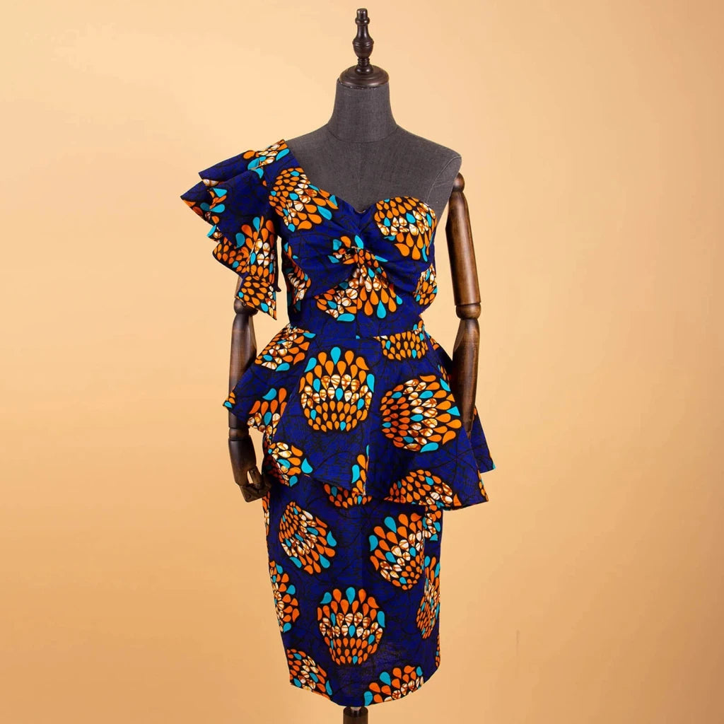 African 2 Piece Set for Women Crop Top + Print Skrit Set Ankara Clothing Dashiki Outfits Blouse Shirt Midi Skirt Casual S1926100 - Free Delivery Worldwide only at Flexi Africa