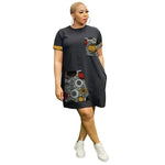 African Ankara Couture Black Dress for Women – O - Neck Short Sleeve Design - Free Delivery Worldwide only at Flexi Africa