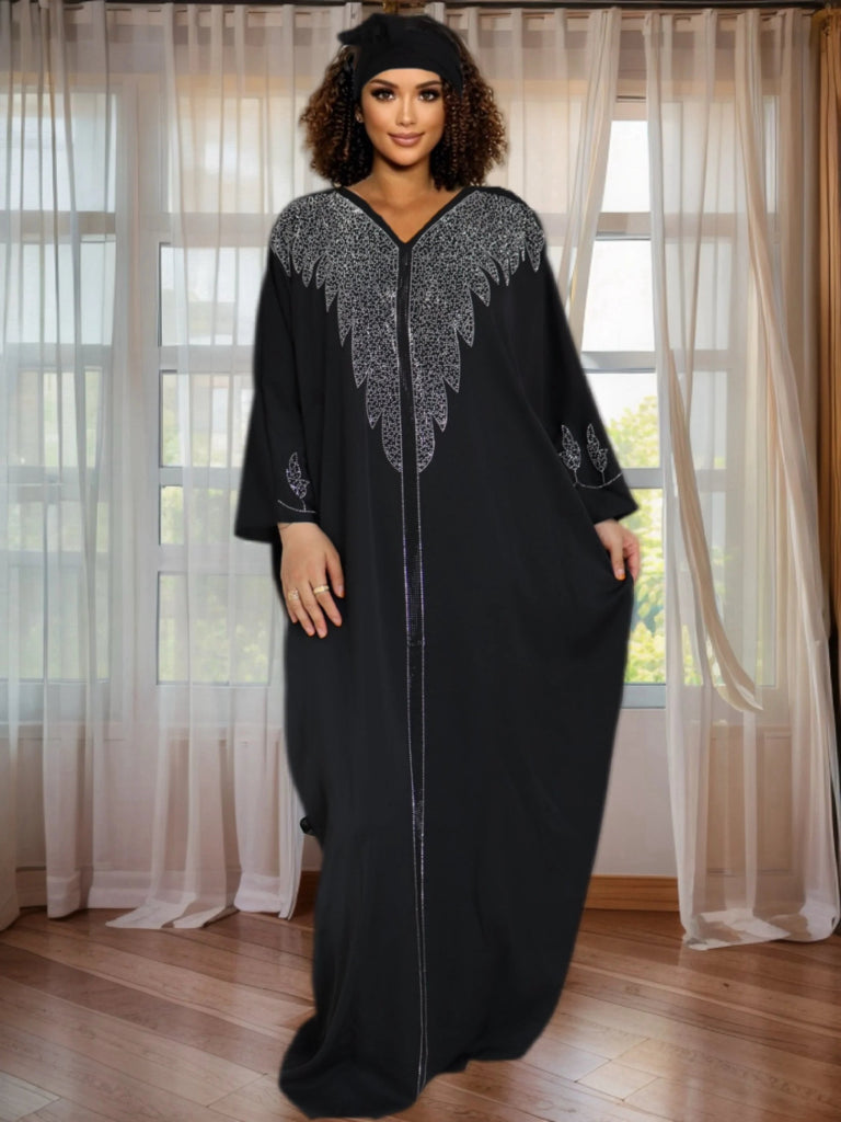 African Ankara Dashiki Kaftan Dress for Women – Rhinestone Wedding & Party Gown - Free Delivery Worldwide only at Flexi Africa