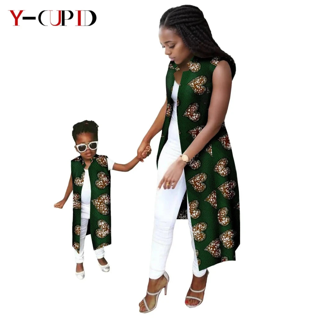African Ankara Long Vest – Dashiki Cotton Mother Daughter Matching Outfit - Free Delivery Worldwide only at Flexi Africa