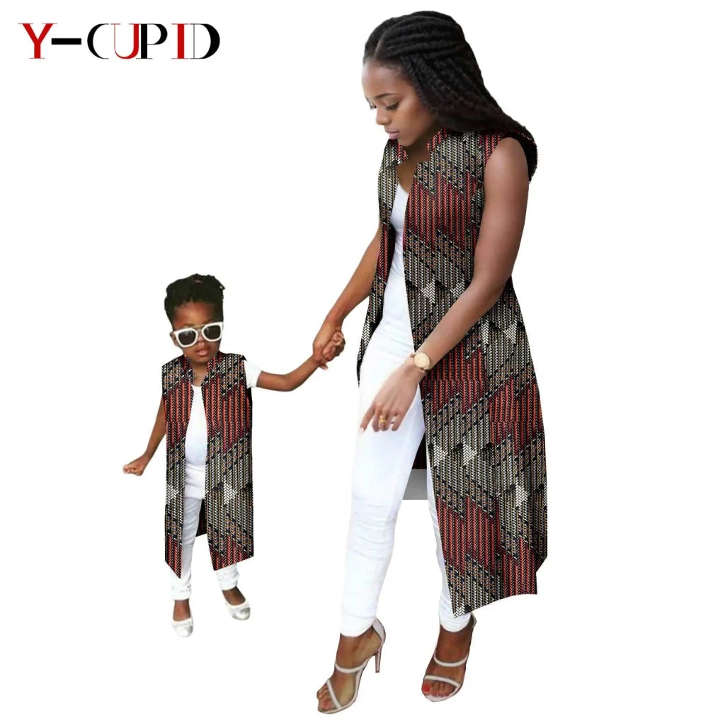 African Ankara Long Vest – Dashiki Cotton Mother Daughter Matching Outfit - Free Delivery Worldwide only at Flexi Africa