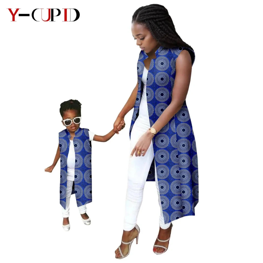 African Ankara Long Vest – Dashiki Cotton Mother Daughter Matching Outfit - Free Delivery Worldwide only at Flexi Africa