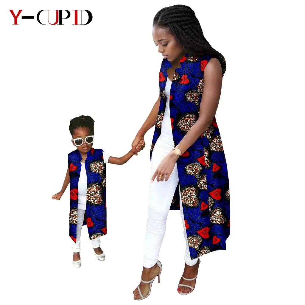 African Ankara Long Vest – Dashiki Cotton Mother Daughter Matching Outfit - Free Delivery Worldwide only at Flexi Africa