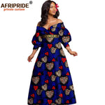 African Ankara Off Shoulder Maxi Dress – Deep V - Neck High Waist Long Dress - Free Delivery Worldwide only at Flexi Africa