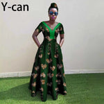 African Ankara Patchwork A - Line Dress – Women’s V - Neck Short Sleeve Party Dress with Headscarf - Free Delivery Worldwide only at Flexi Africa