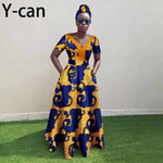 African Ankara Patchwork A - Line Dress – Women’s V - Neck Short Sleeve Party Dress with Headscarf - Free Delivery Worldwide only at Flexi Africa
