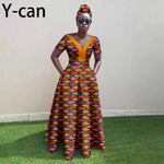 African Ankara Patchwork A - Line Dress – Women’s V - Neck Short Sleeve Party Dress with Headscarf - Free Delivery Worldwide only at Flexi Africa