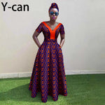 African Ankara Patchwork A - Line Dress – Women’s V - Neck Short Sleeve Party Dress with Headscarf - Free Delivery Worldwide only at Flexi Africa