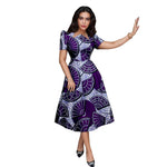 Buy African Print Collar Mid-Calf Dress – Short Sleeve Elegant Party & Casual Wear for only $56.54 at Flexi Africa!