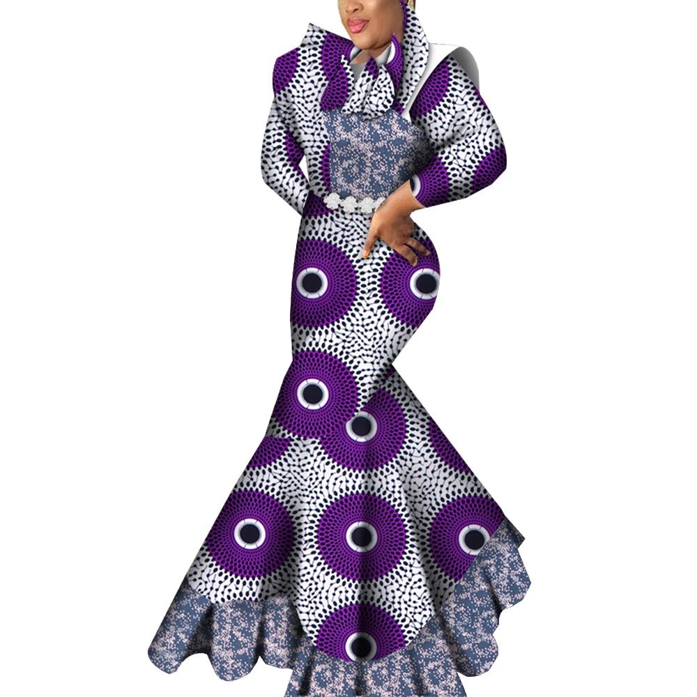 African Ankara Print Bodycon Dress for Women – Long Dashiki Evening Robe - Free Delivery Worldwide only at Flexi Africa