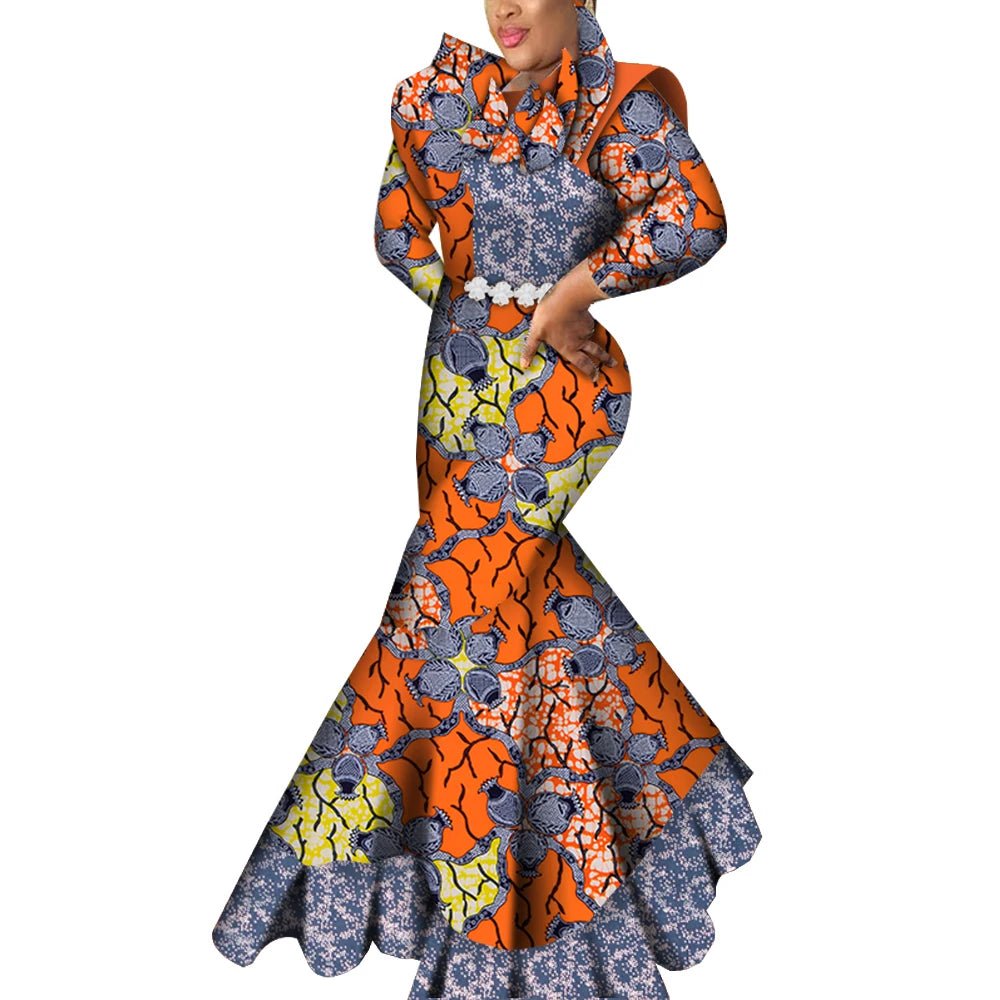 African Ankara Print Bodycon Dress for Women – Long Dashiki Evening Robe - Free Delivery Worldwide only at Flexi Africa
