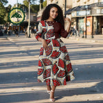 African Ankara Print Dress for Women – O - Neck Three - Quarter Sleeve Mid - Calf Dashiki Dress - Free Delivery Worldwide only at Flexi Africa