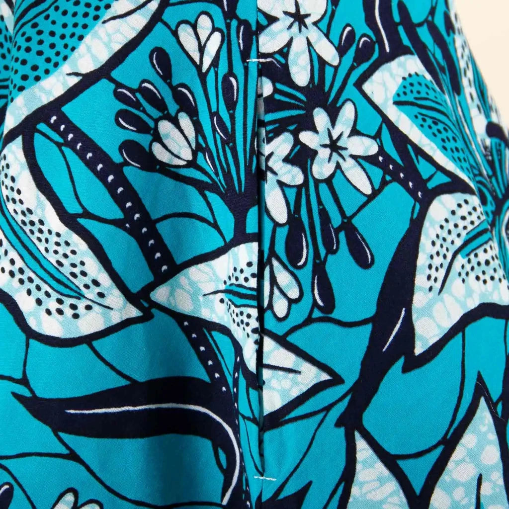 African Ankara Print Dress for Women – O - Neck Three - Quarter Sleeve Mid - Calf Dashiki Dress - Free Delivery Worldwide only at Flexi Africa