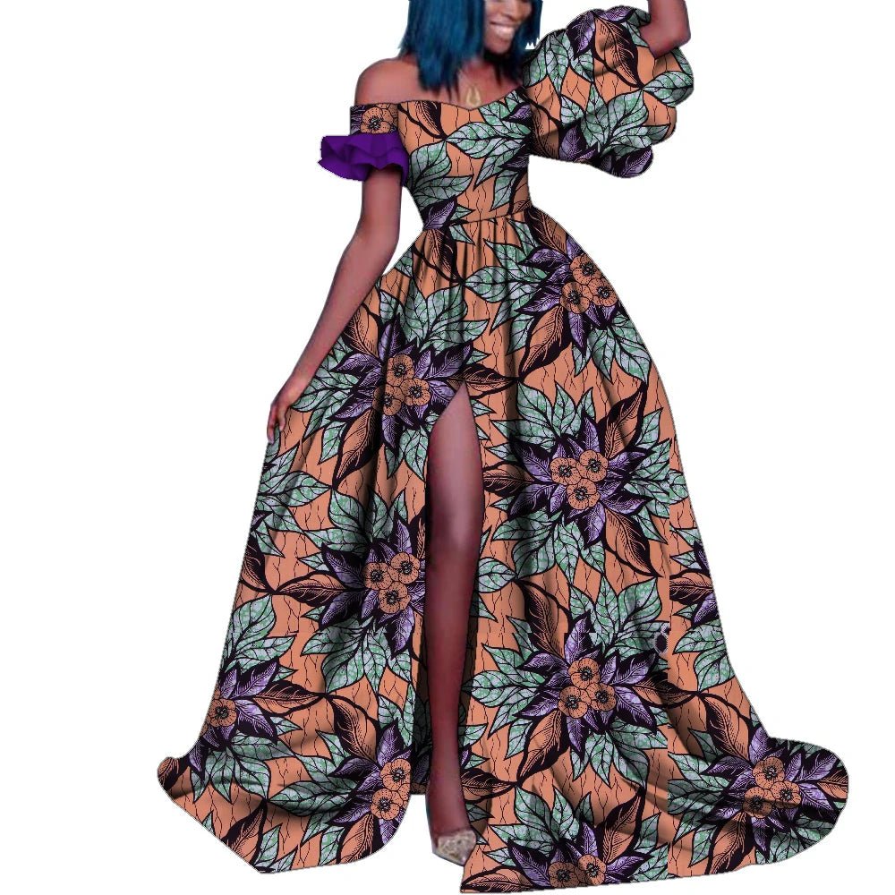 African Ankara Print Maxi Dress for Women – Dashiki Long Split Elegant Party Wear - Free Delivery Worldwide only at Flexi Africa
