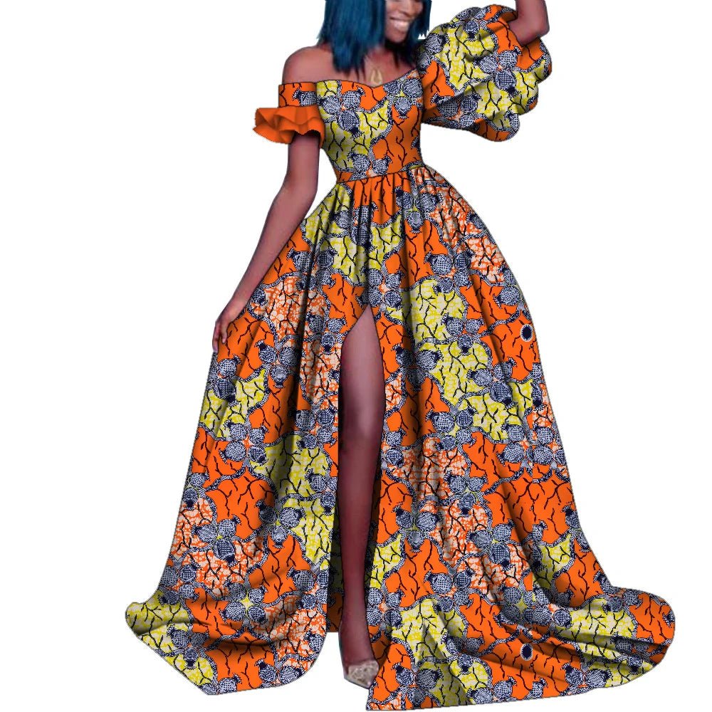 African Ankara Print Maxi Dress for Women – Dashiki Long Split Elegant Party Wear - Free Delivery Worldwide only at Flexi Africa