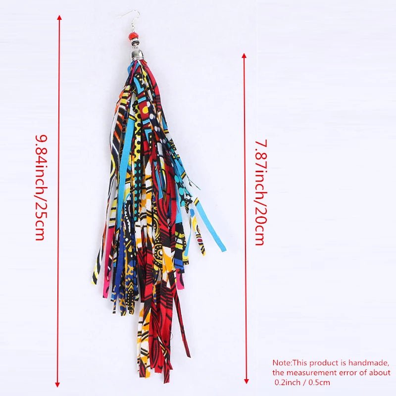 African Ankara Tassel Earrings – Handmade Boho Long Tribal Fabric Jewelry - Free Delivery Worldwide only at Flexi Africa