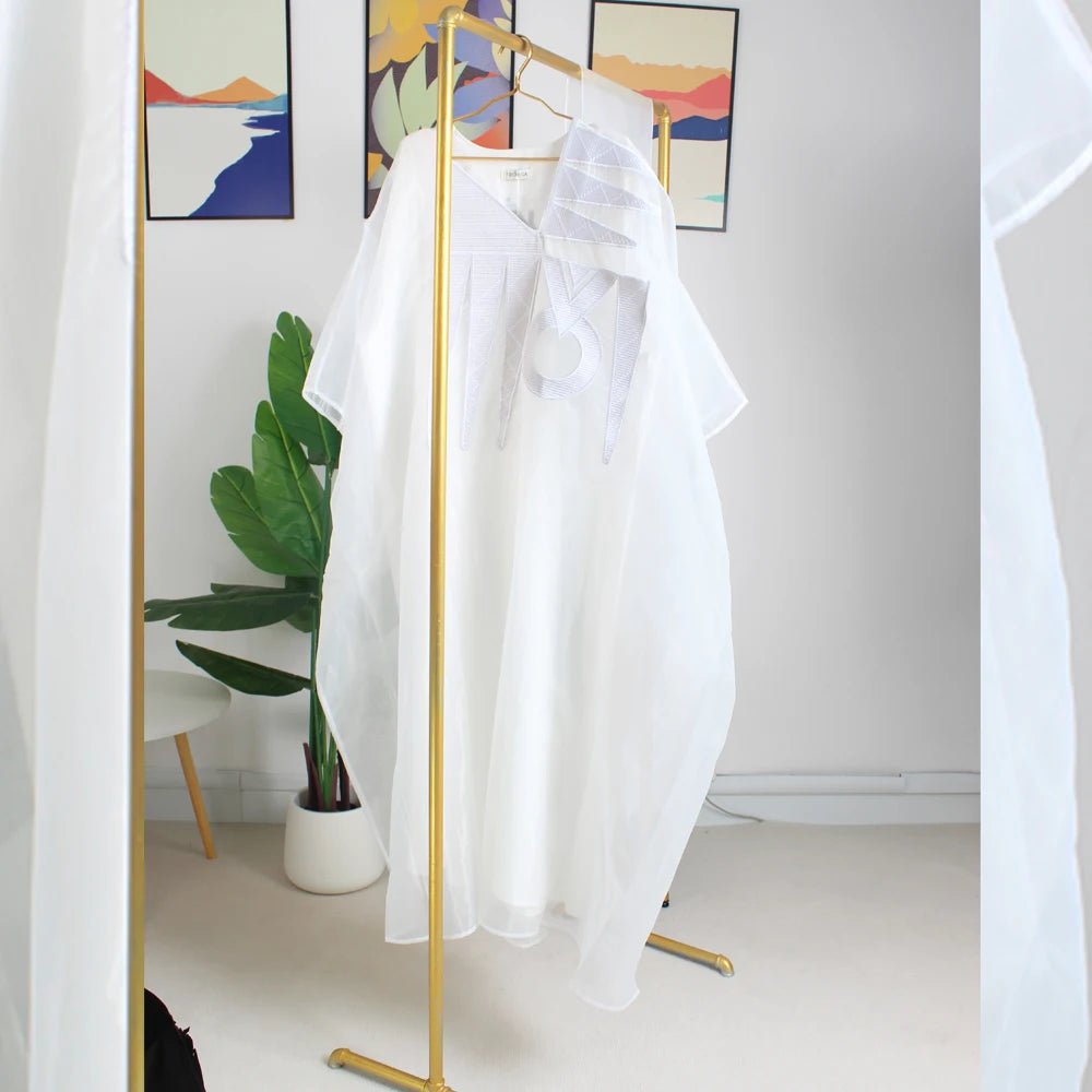 African Attire For Women White Abaya Embroidery Plus Size Elegant Party Church Dress - Free Delivery Worldwide only at Flexi Africa