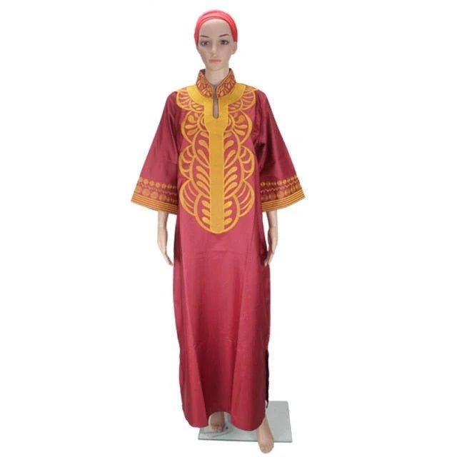 African Bazin Embroidery Long Dress Soft Material Traditional Clothing - Free Delivery Worldwide only at Flexi Africa