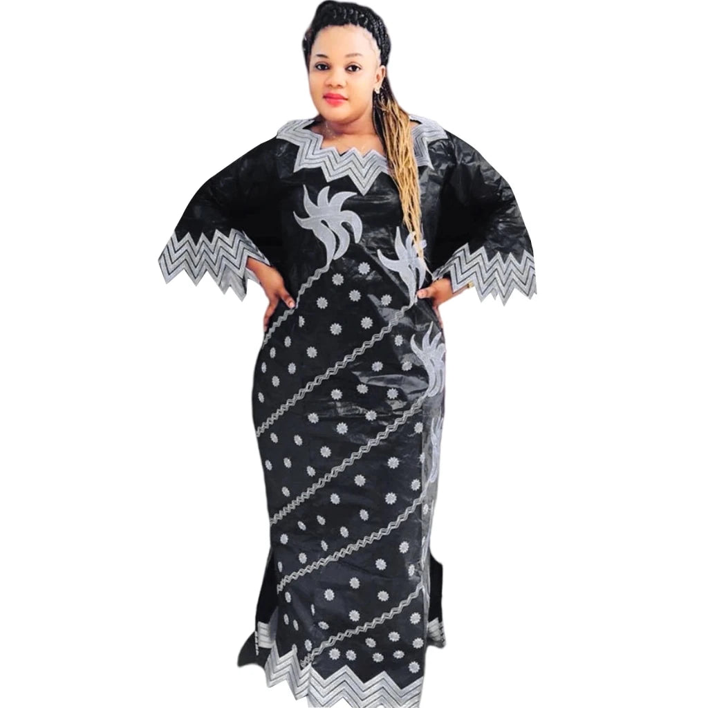 African Bazin Riche Plus Size Dress – Elegant Embroidered Party & Church Dress - Free Delivery Worldwide only at Flexi Africa