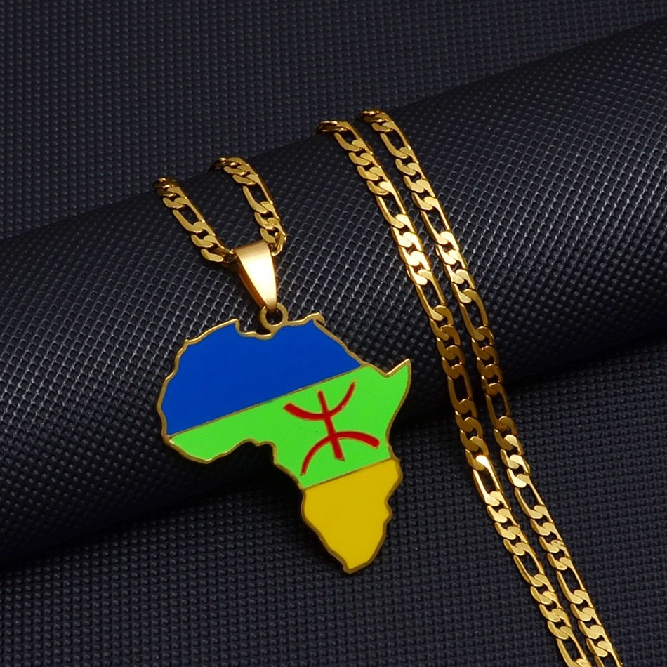 African Berber Pendant Necklaces: Stylish Jewelry Featuring the Africa Map for Women and Men - Free Delivery