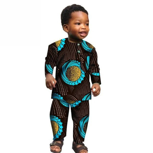 African Boys Cotton Clothes Wax Print Top and Pants Sets for Kids - Free Delivery Worldwide only at Flexi Africa